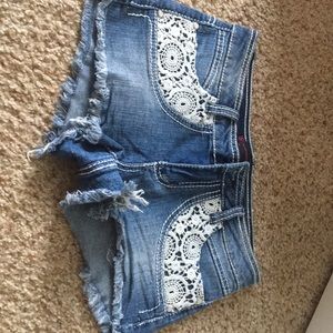Lace denim shorts